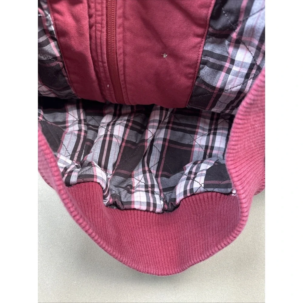 Vintage Mossimo Canvas Jacket Womens Large Button Zip Plaid Lined Y2K Red 2001